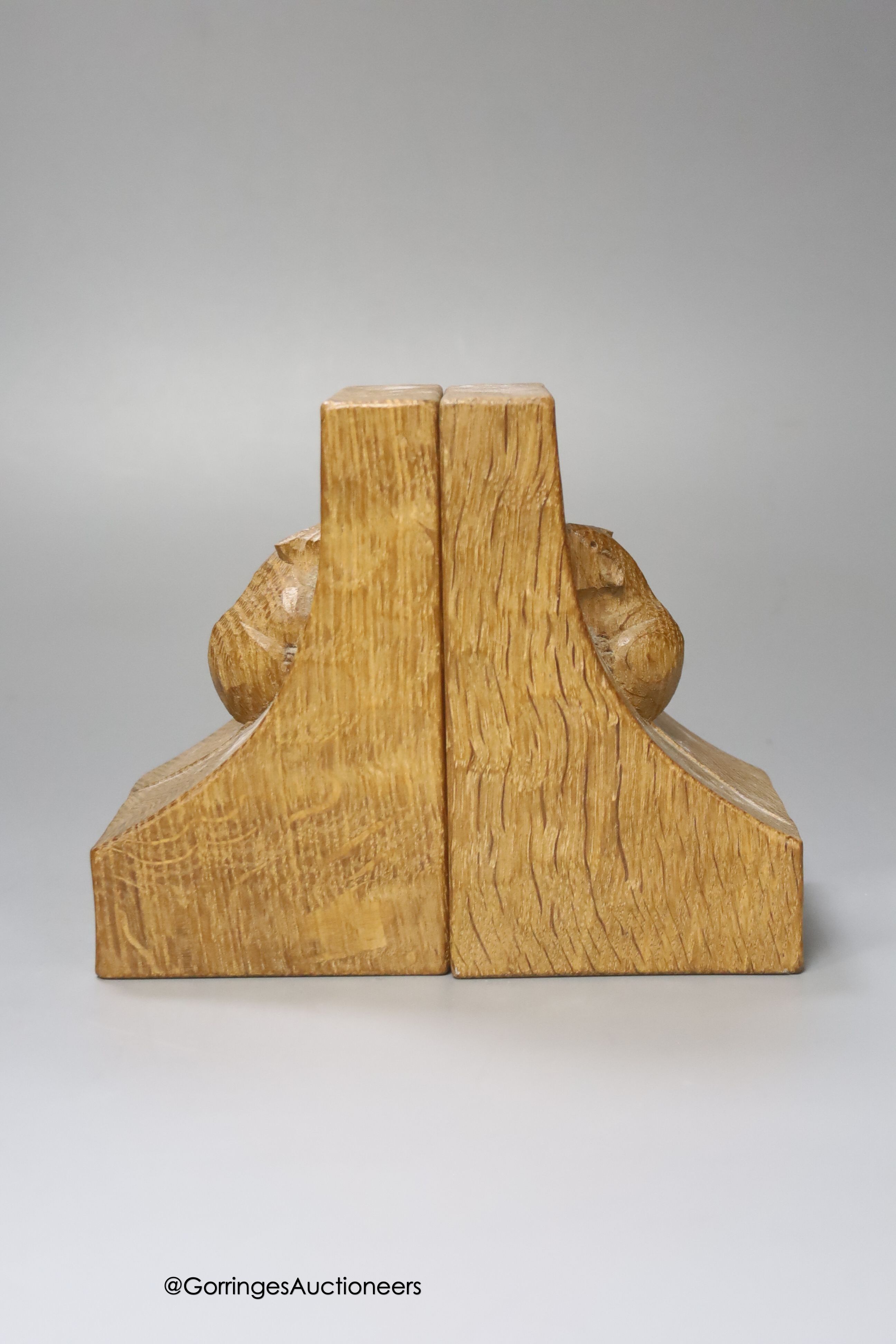 A pair of Mouseman bookends, 15cm